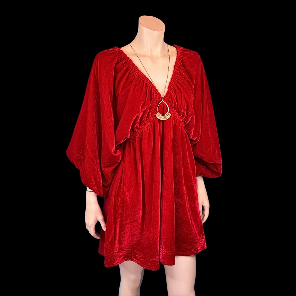 Free People Red Portia Velvet Mini Dress S